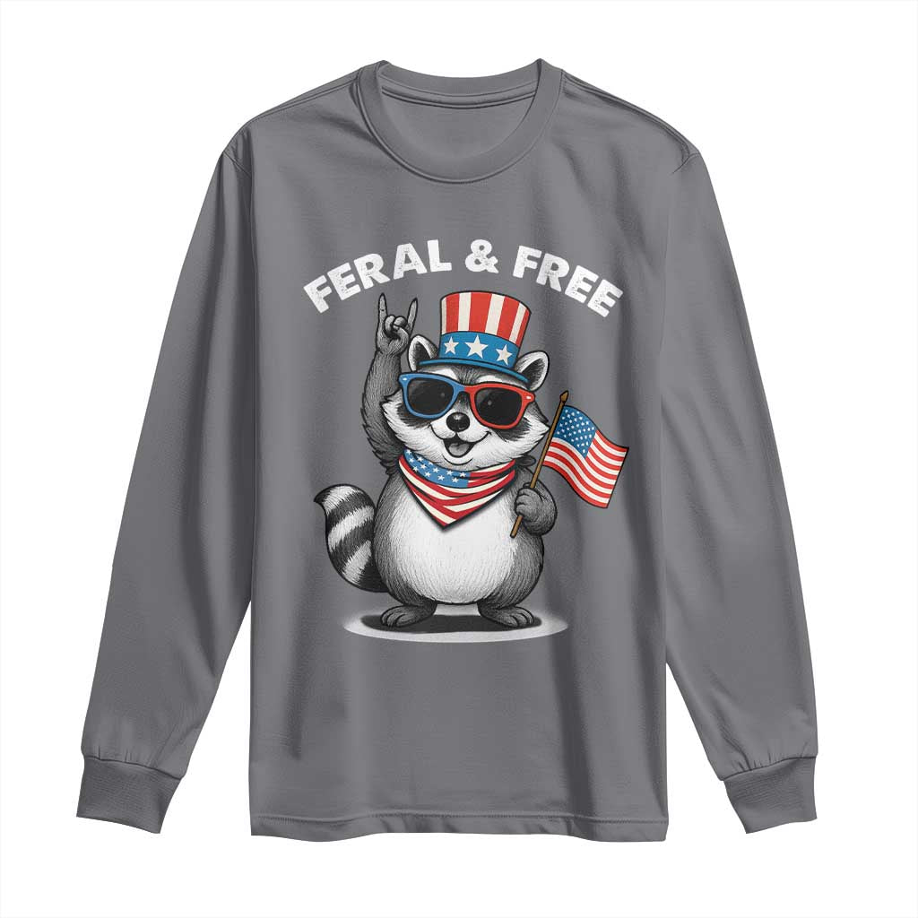 Funny Raccoon July 4th Long Sleeve Shirt Patriotic Trash Panda Feral But Free - Wonder Print Shop