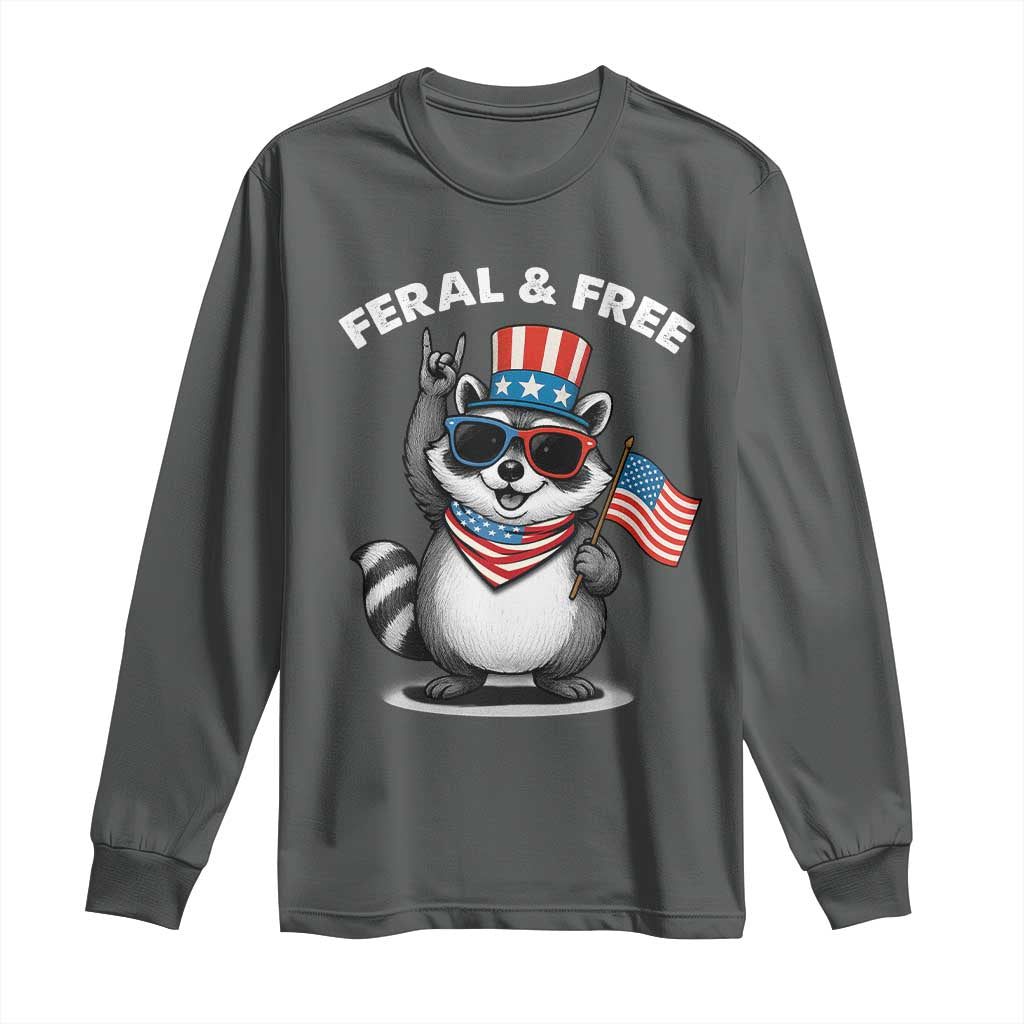 Funny Raccoon July 4th Long Sleeve Shirt Patriotic Trash Panda Feral But Free - Wonder Print Shop