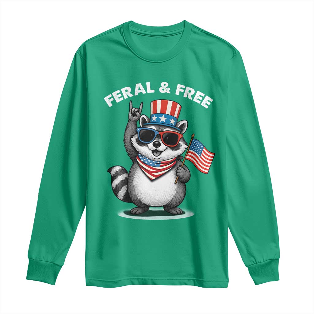 Funny Raccoon July 4th Long Sleeve Shirt Patriotic Trash Panda Feral But Free - Wonder Print Shop