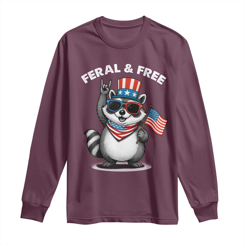 Funny Raccoon July 4th Long Sleeve Shirt Patriotic Trash Panda Feral But Free - Wonder Print Shop