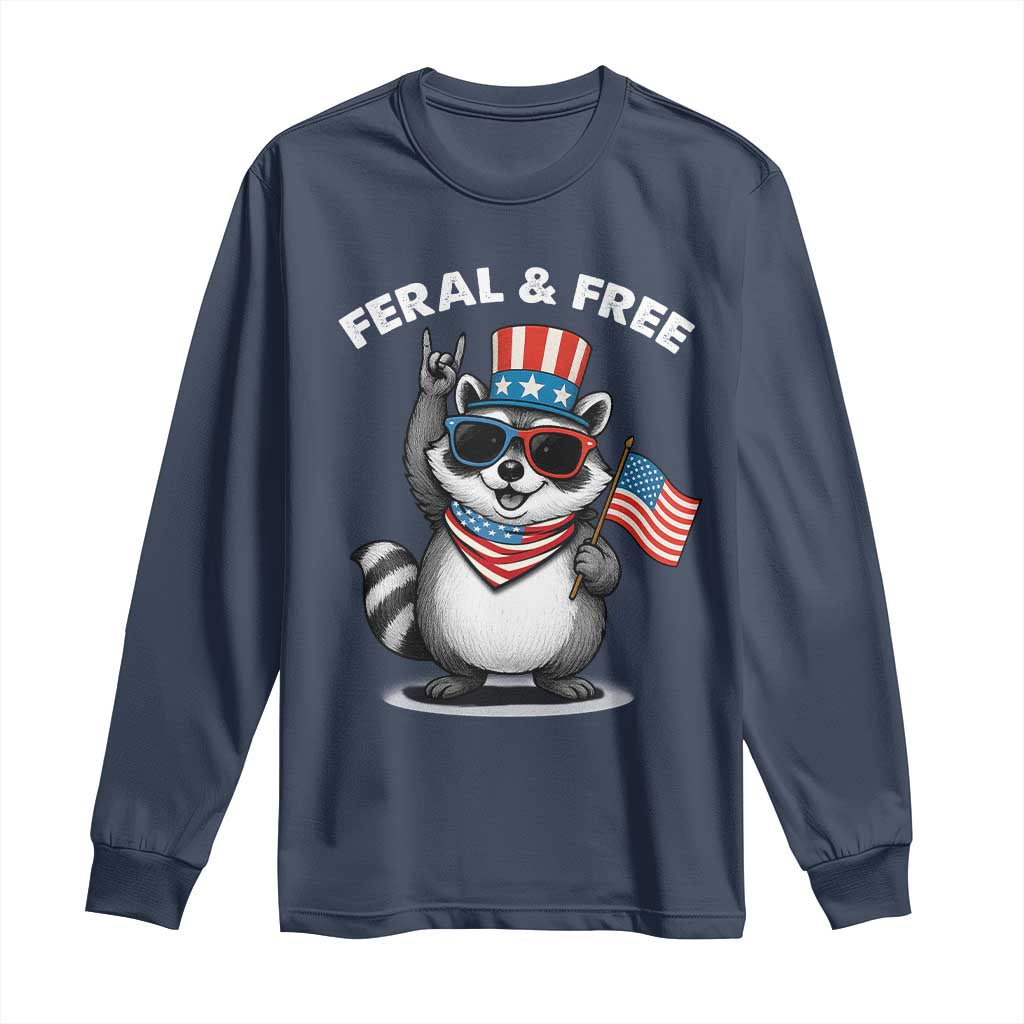 Funny Raccoon July 4th Long Sleeve Shirt Patriotic Trash Panda Feral But Free - Wonder Print Shop