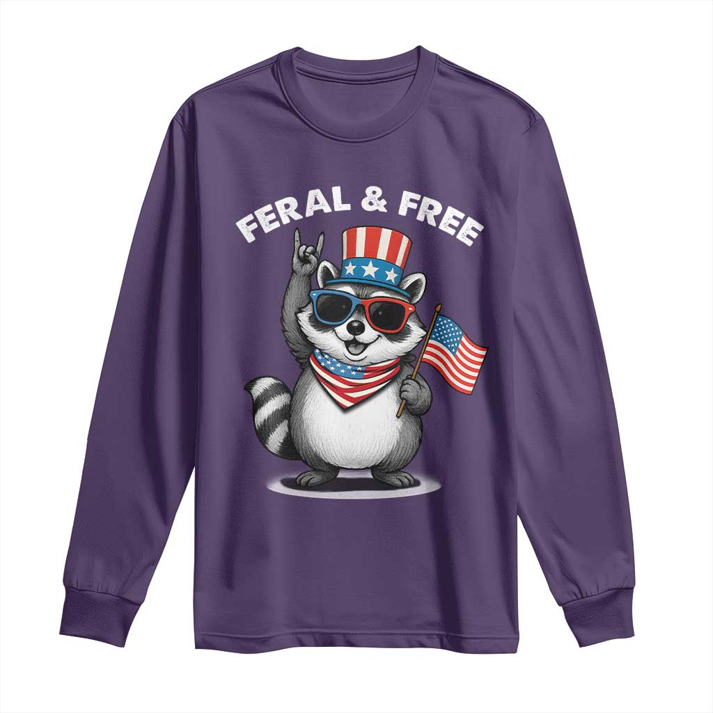 Funny Raccoon July 4th Long Sleeve Shirt Patriotic Trash Panda Feral But Free - Wonder Print Shop