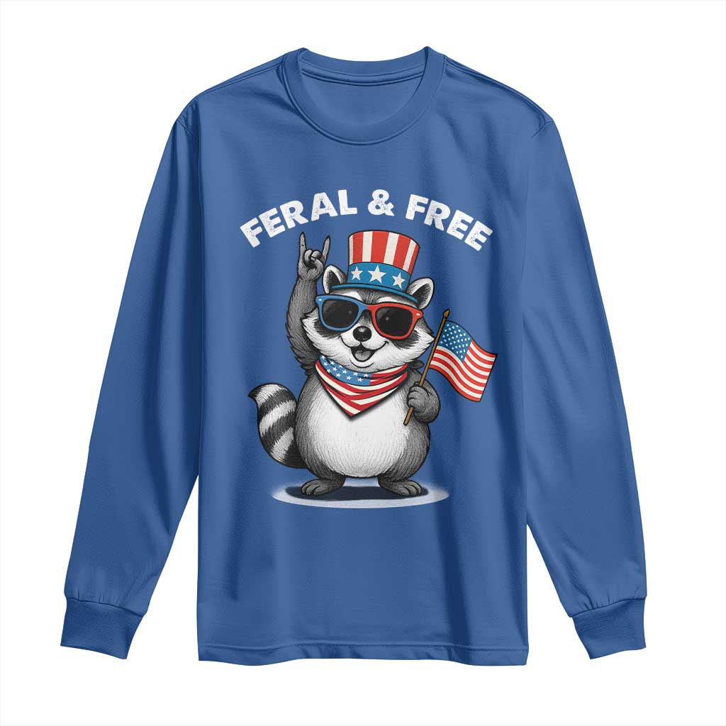 Funny Raccoon July 4th Long Sleeve Shirt Patriotic Trash Panda Feral But Free - Wonder Print Shop