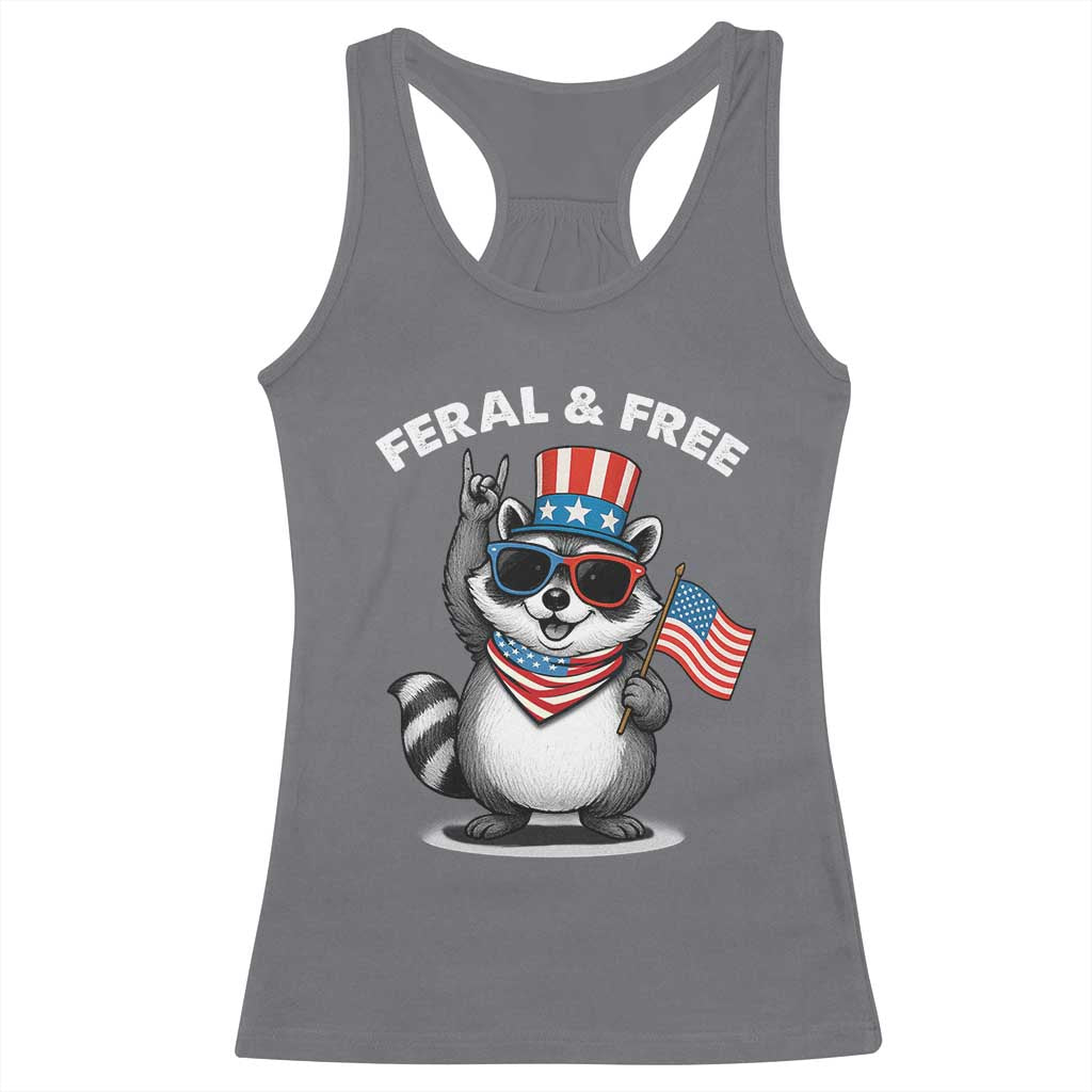 Funny Raccoon July 4th Racerback Tank Top Patriotic Trash Panda Feral But Free - Wonder Print Shop