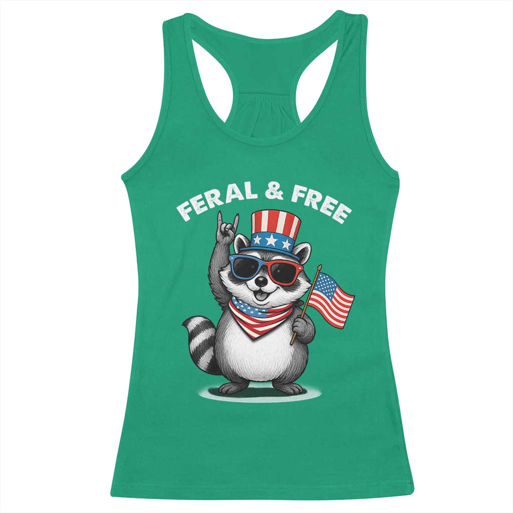 Funny Raccoon July 4th Racerback Tank Top Patriotic Trash Panda Feral But Free - Wonder Print Shop