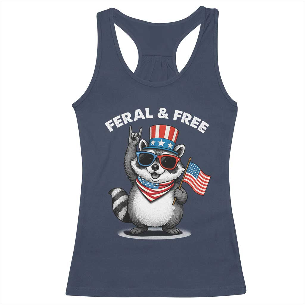 Funny Raccoon July 4th Racerback Tank Top Patriotic Trash Panda Feral But Free - Wonder Print Shop