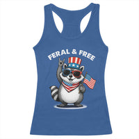 Funny Raccoon July 4th Racerback Tank Top Patriotic Trash Panda Feral But Free - Wonder Print Shop