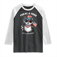 Funny Raccoon July 4th Raglan Shirt Patriotic Trash Panda Feral But Free - Wonder Print Shop