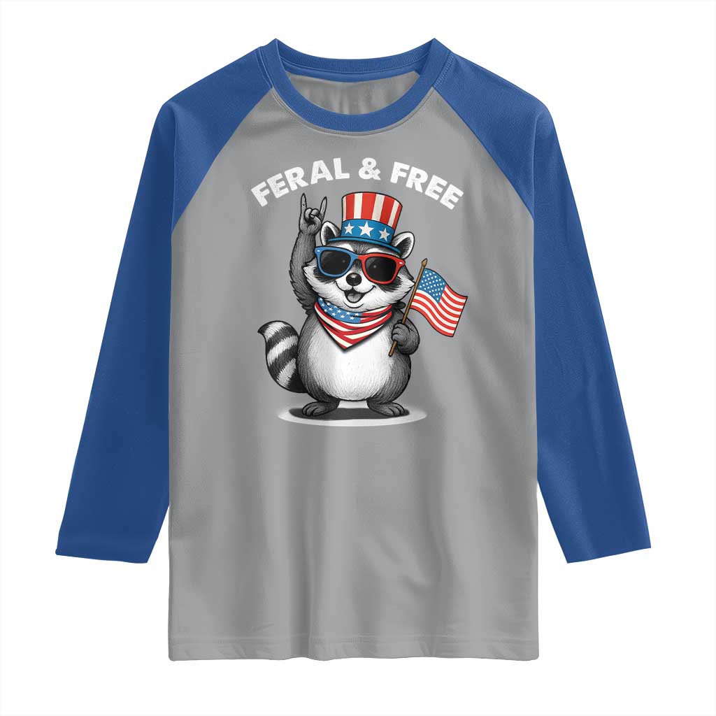 Funny Raccoon July 4th Raglan Shirt Patriotic Trash Panda Feral But Free - Wonder Print Shop