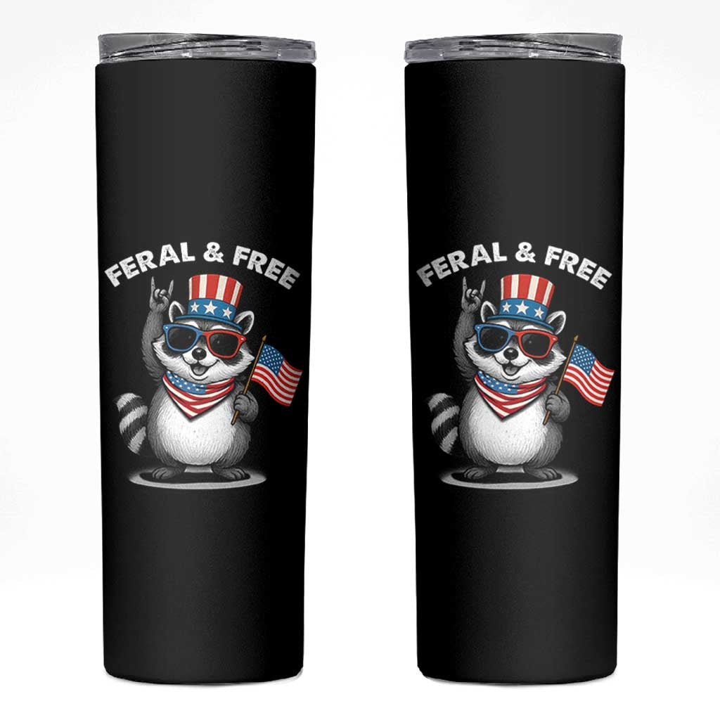 Funny Raccoon July 4th Skinny Tumbler Patriotic Trash Panda Feral But Free - Wonder Print Shop