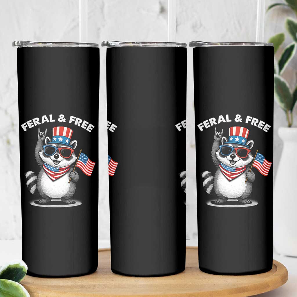 Funny Raccoon July 4th Skinny Tumbler Patriotic Trash Panda Feral But Free - Wonder Print Shop