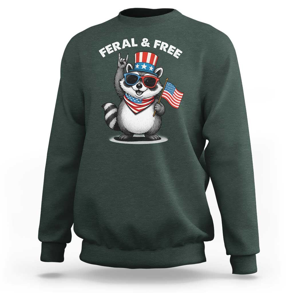 Funny Raccoon July 4th Sweatshirt Patriotic Trash Panda Feral But Free - Wonder Print Shop