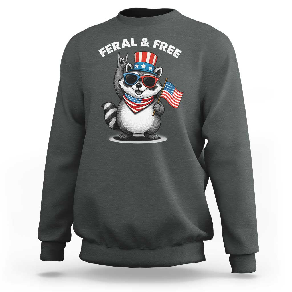 Funny Raccoon July 4th Sweatshirt Patriotic Trash Panda Feral But Free - Wonder Print Shop