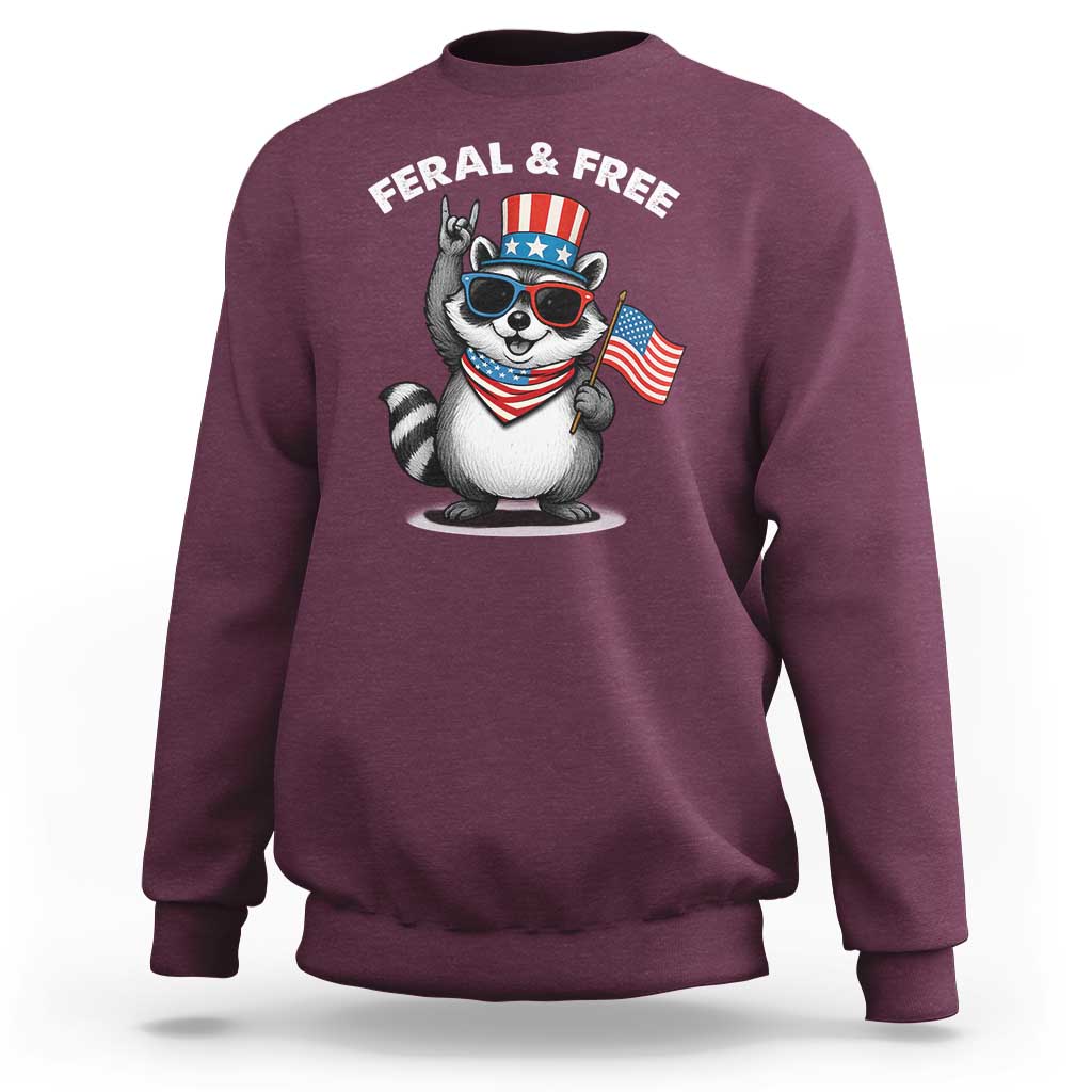 Funny Raccoon July 4th Sweatshirt Patriotic Trash Panda Feral But Free - Wonder Print Shop