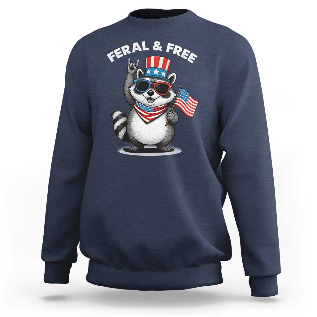 Funny Raccoon July 4th Sweatshirt Patriotic Trash Panda Feral But Free - Wonder Print Shop