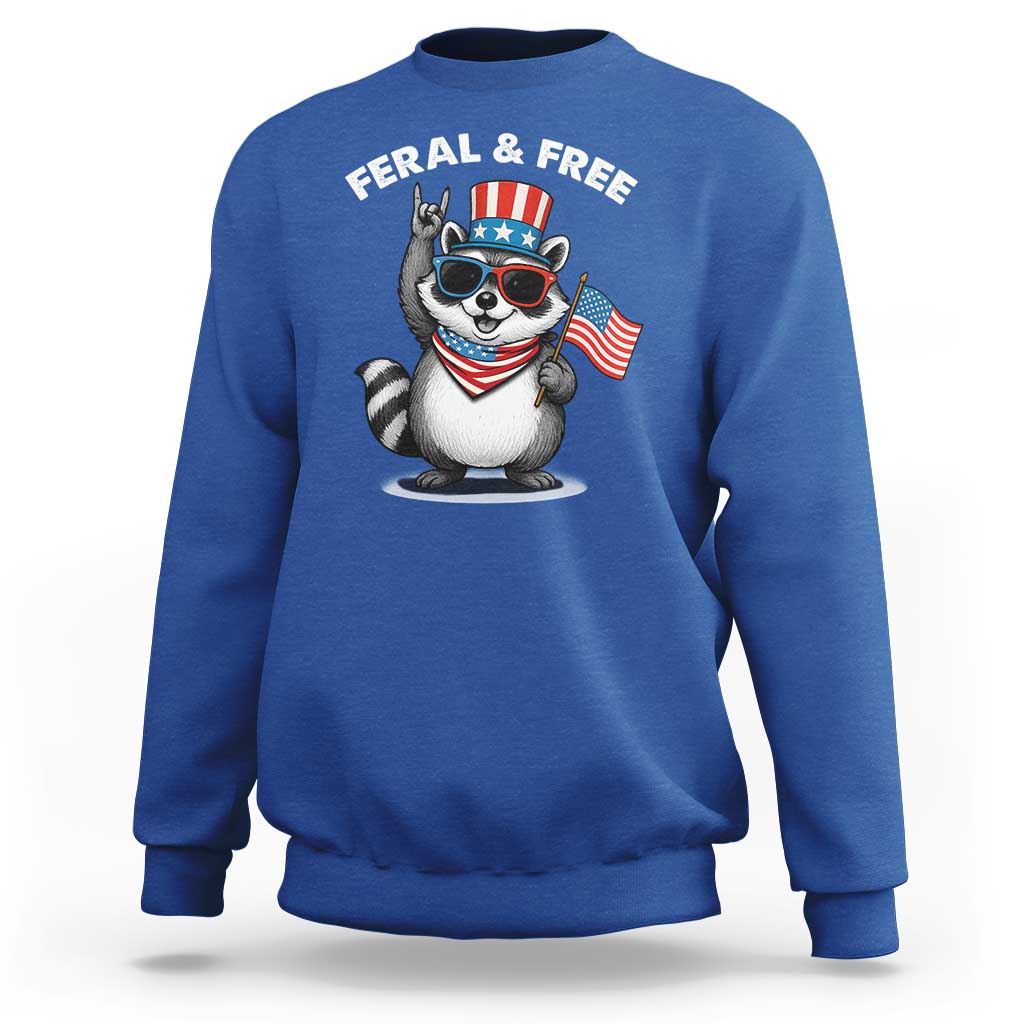 Funny Raccoon July 4th Sweatshirt Patriotic Trash Panda Feral But Free - Wonder Print Shop