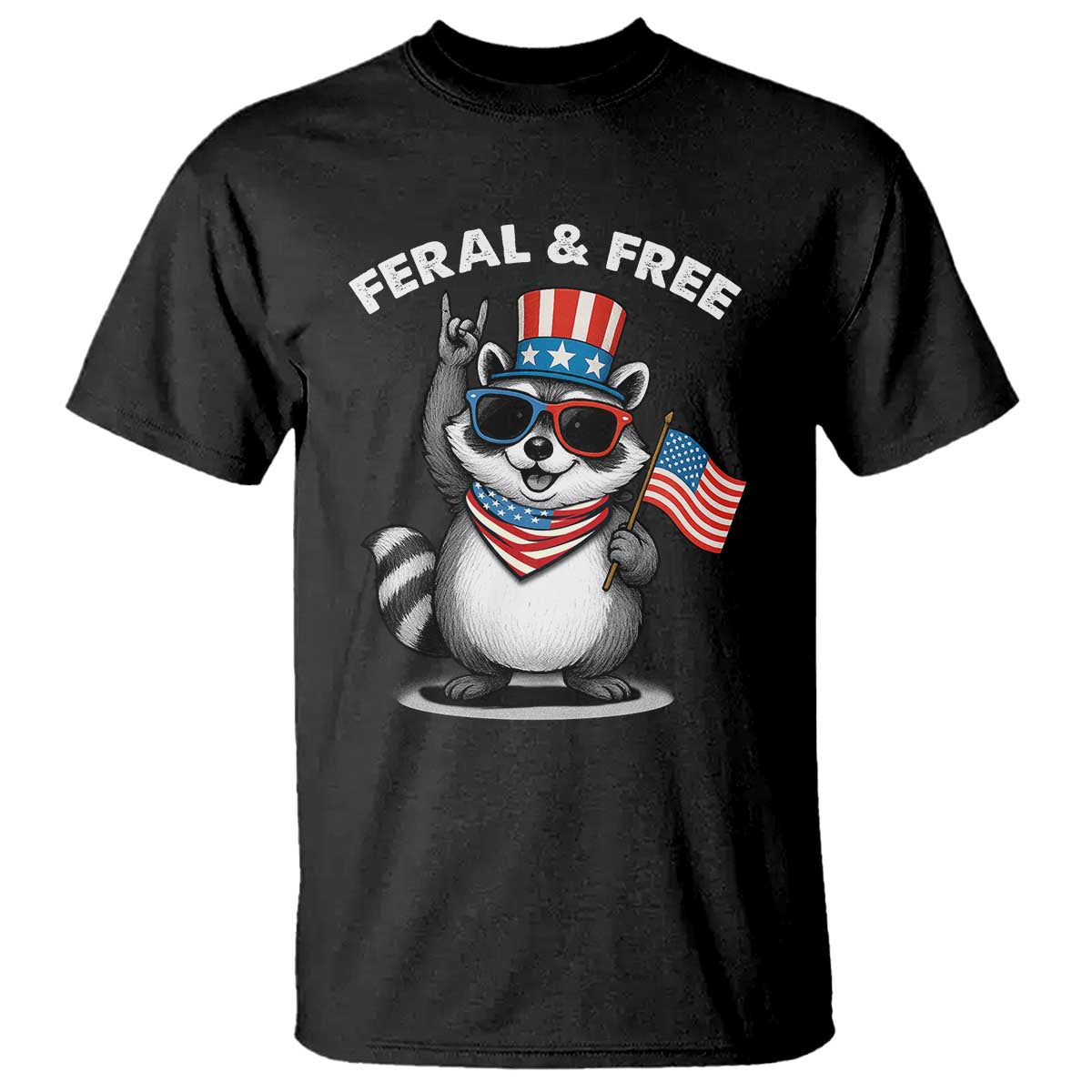 Funny Raccoon July 4th T Shirt Patriotic Trash Panda Feral But Free - Wonder Print Shop