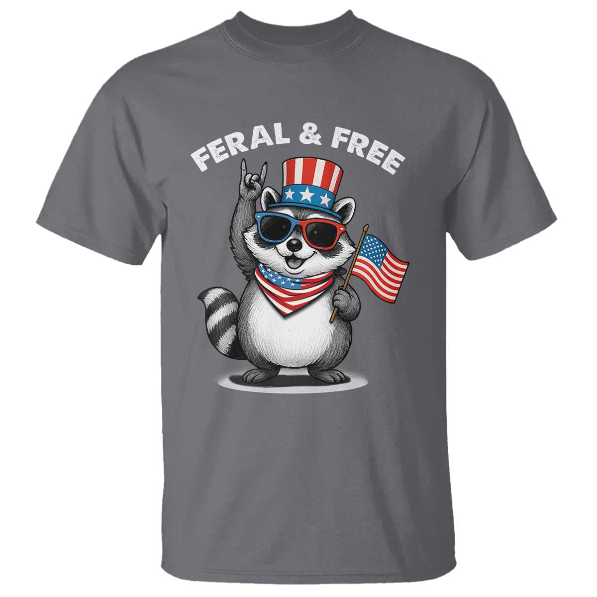 Funny Raccoon July 4th T Shirt Patriotic Trash Panda Feral But Free - Wonder Print Shop