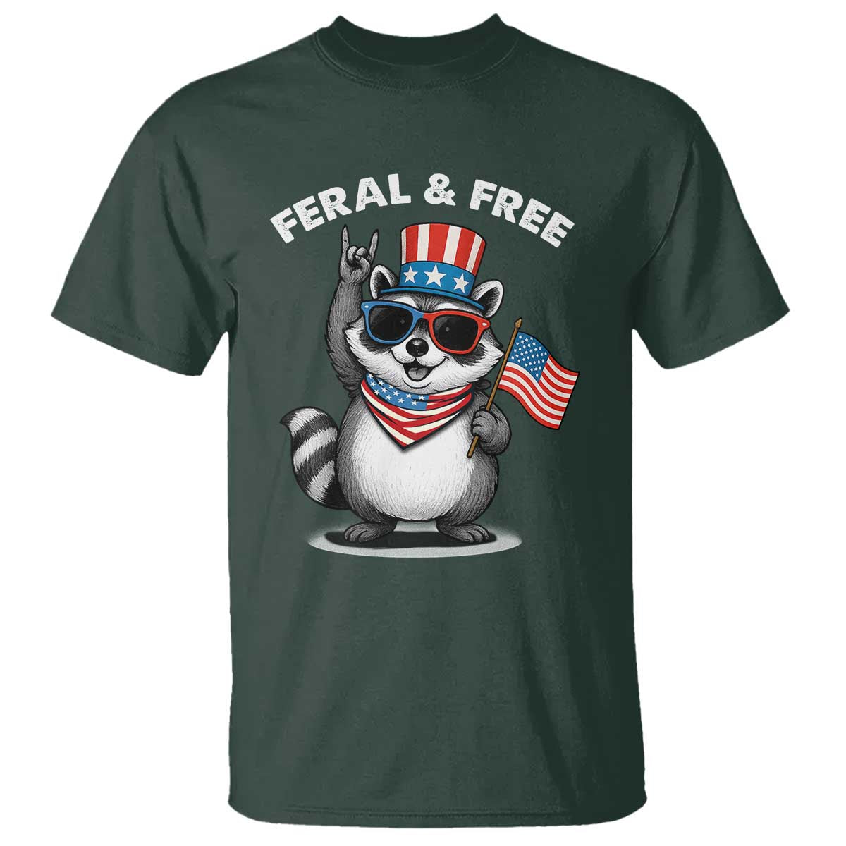 Funny Raccoon July 4th T Shirt Patriotic Trash Panda Feral But Free - Wonder Print Shop