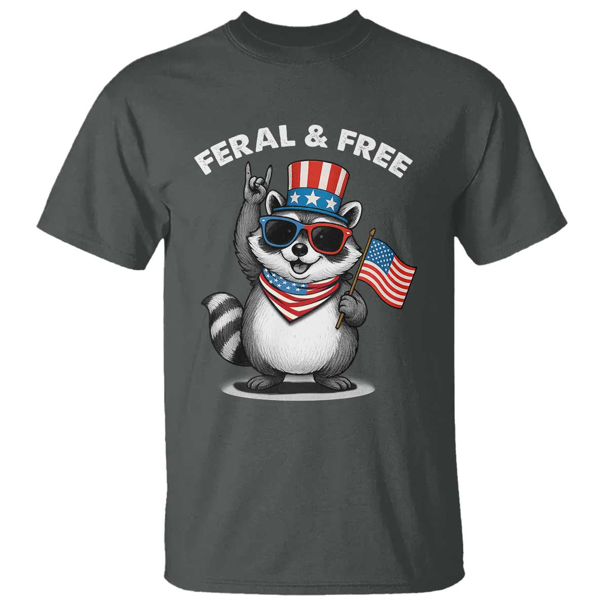 Funny Raccoon July 4th T Shirt Patriotic Trash Panda Feral But Free - Wonder Print Shop