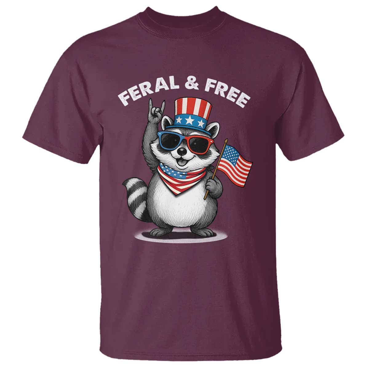 Funny Raccoon July 4th T Shirt Patriotic Trash Panda Feral But Free - Wonder Print Shop
