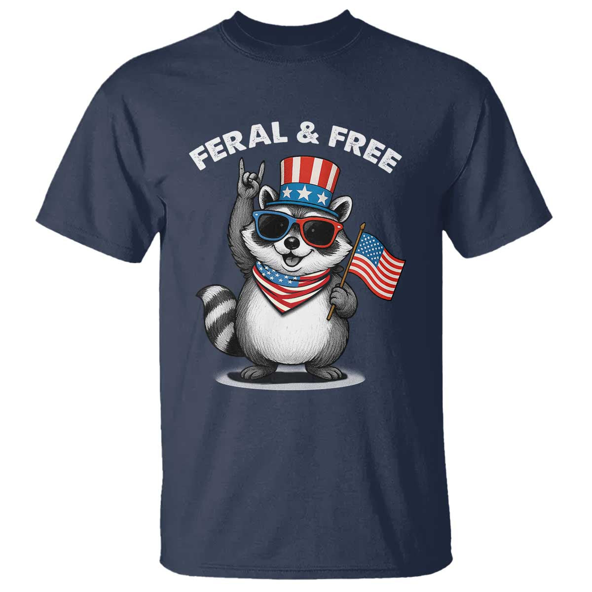 Funny Raccoon July 4th T Shirt Patriotic Trash Panda Feral But Free - Wonder Print Shop