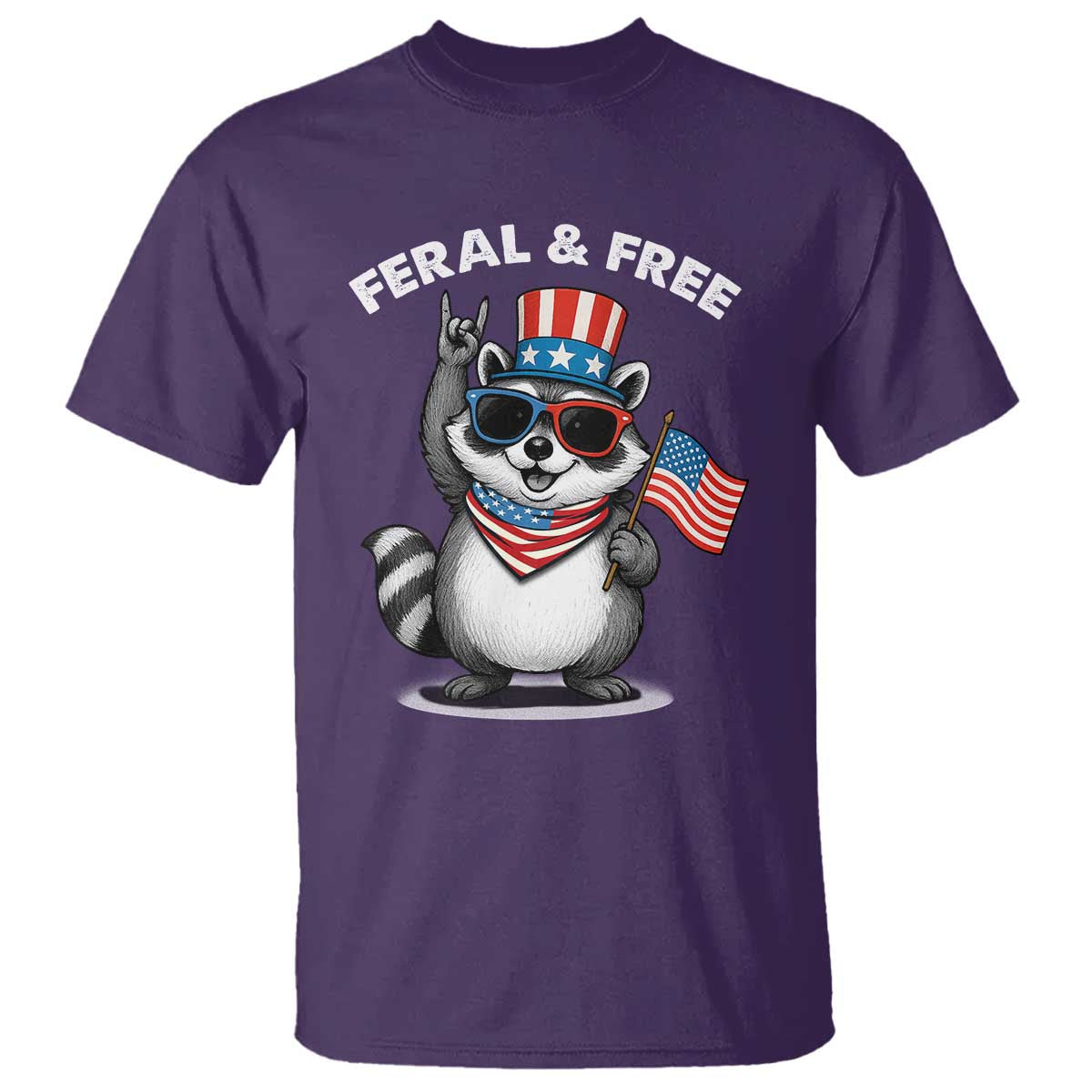 Funny Raccoon July 4th T Shirt Patriotic Trash Panda Feral But Free - Wonder Print Shop