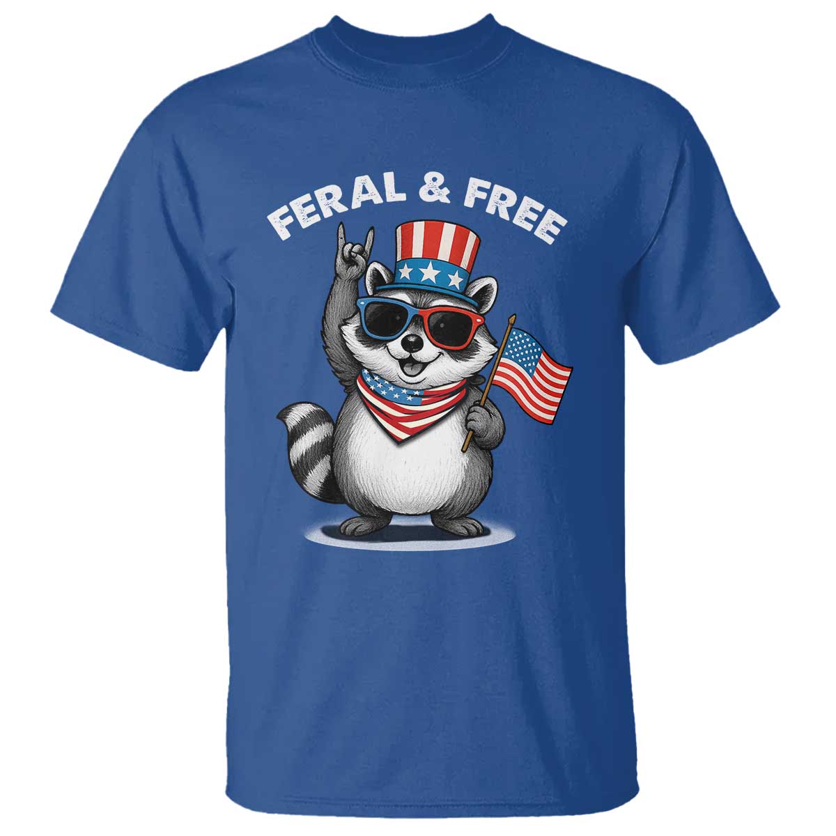 Funny Raccoon July 4th T Shirt Patriotic Trash Panda Feral But Free - Wonder Print Shop