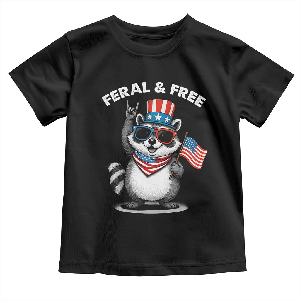Funny Raccoon July 4th Toddler T Shirt Patriotic Trash Panda Feral But Free - Wonder Print Shop