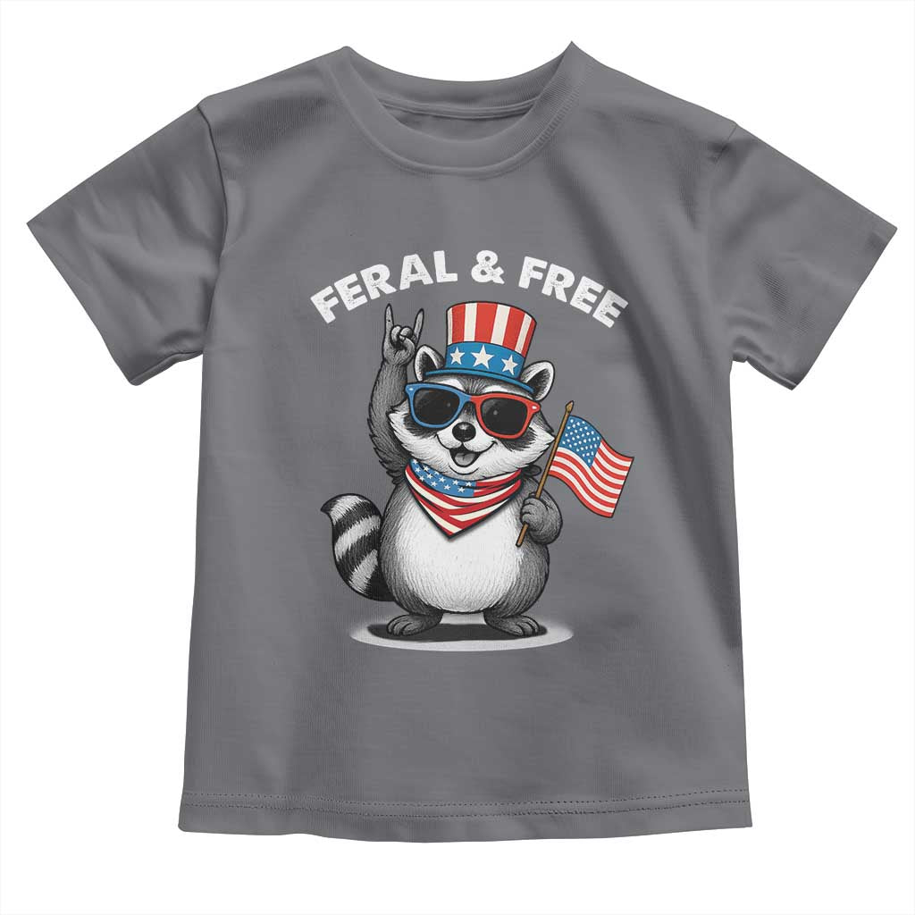 Funny Raccoon July 4th Toddler T Shirt Patriotic Trash Panda Feral But Free - Wonder Print Shop