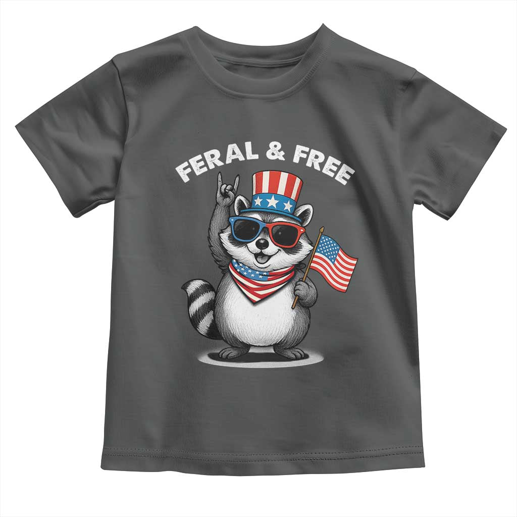 Funny Raccoon July 4th Toddler T Shirt Patriotic Trash Panda Feral But Free - Wonder Print Shop