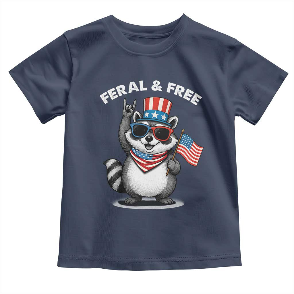 Funny Raccoon July 4th Toddler T Shirt Patriotic Trash Panda Feral But Free - Wonder Print Shop
