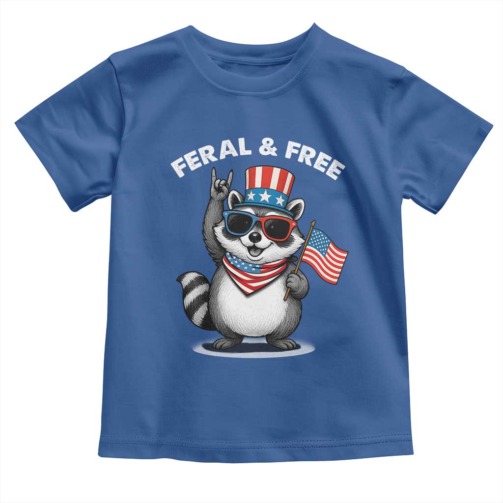 Funny Raccoon July 4th Toddler T Shirt Patriotic Trash Panda Feral But Free - Wonder Print Shop