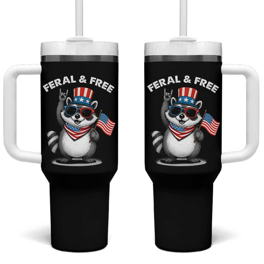 Funny Raccoon July 4th Tumbler With Handle Patriotic Trash Panda Feral But Free - Wonder Print Shop