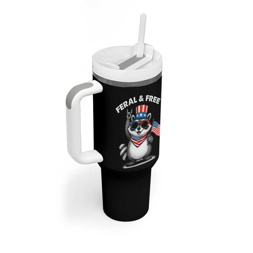 Funny Raccoon July 4th Tumbler With Handle Patriotic Trash Panda Feral But Free - Wonder Print Shop