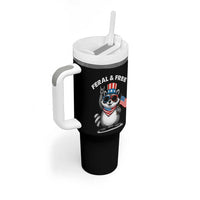 Funny Raccoon July 4th Tumbler With Handle Patriotic Trash Panda Feral But Free - Wonder Print Shop