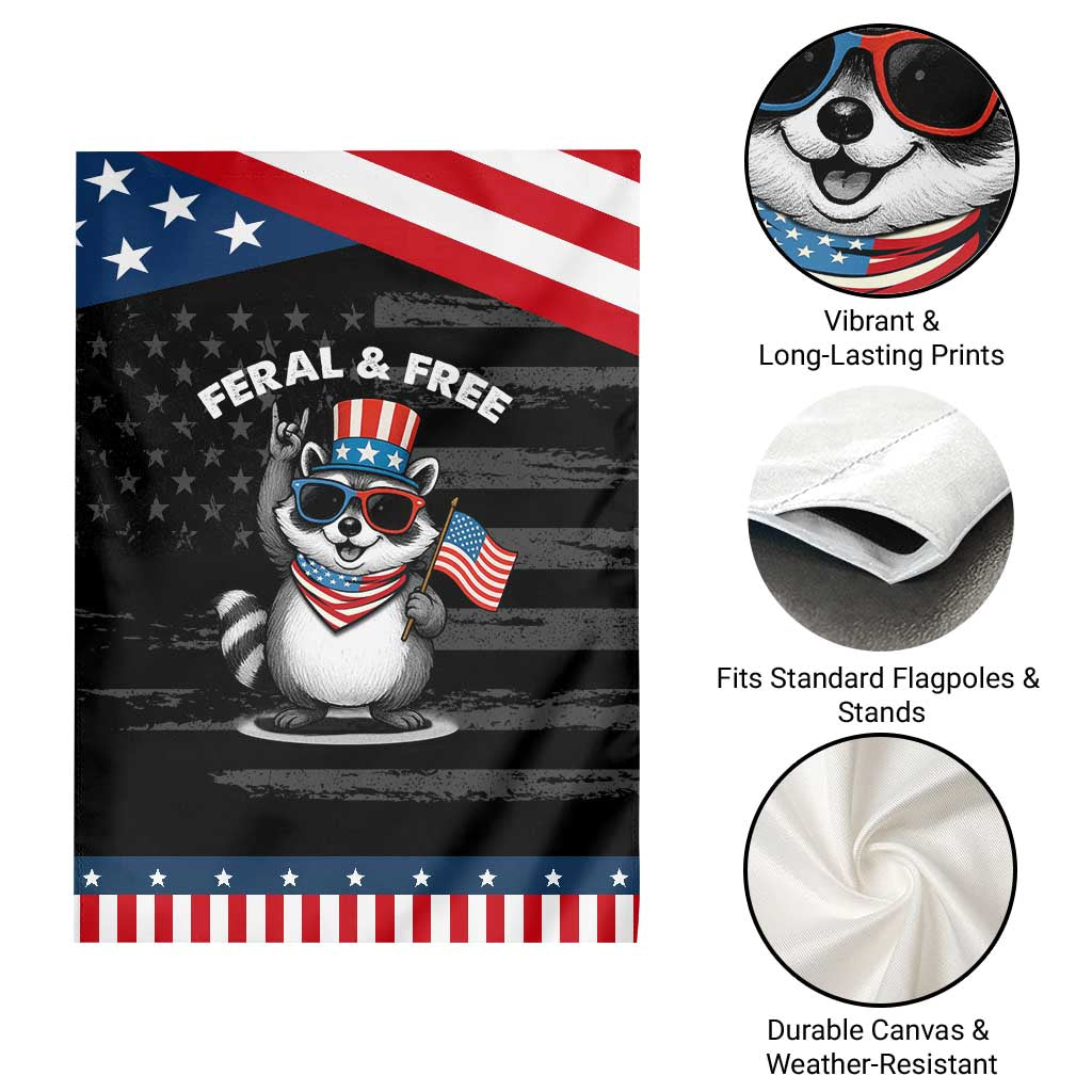 Funny Raccoon July 4th Garden Flag Patriotic Trash Panda Feral But Free