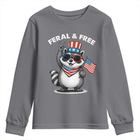 Funny Raccoon July 4th Youth Sweatshirt Patriotic Trash Panda Feral But Free - Wonder Print Shop
