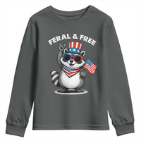 Funny Raccoon July 4th Youth Sweatshirt Patriotic Trash Panda Feral But Free - Wonder Print Shop