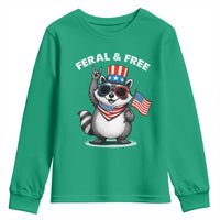 Funny Raccoon July 4th Youth Sweatshirt Patriotic Trash Panda Feral But Free - Wonder Print Shop
