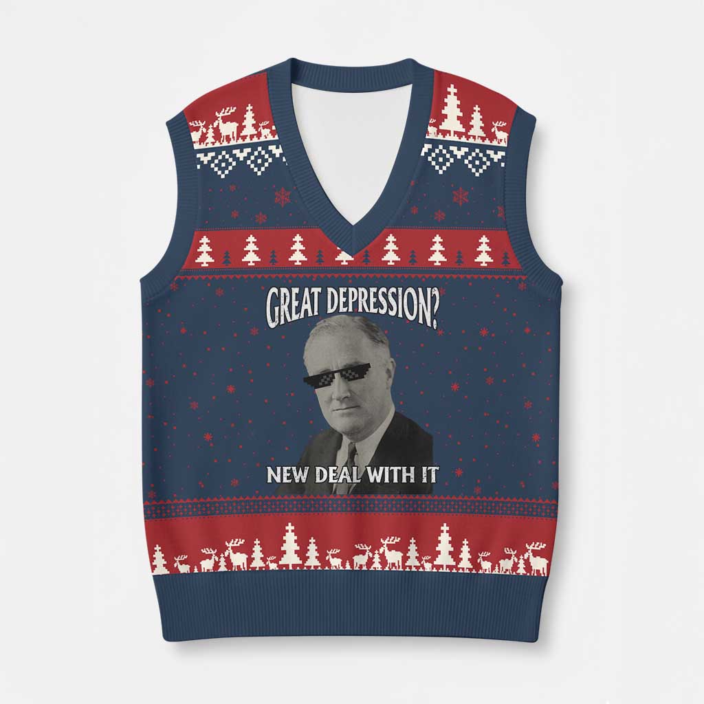 FDR Great Depression Deal With It V-Neck Knit Sweater Vest Funny History Meme