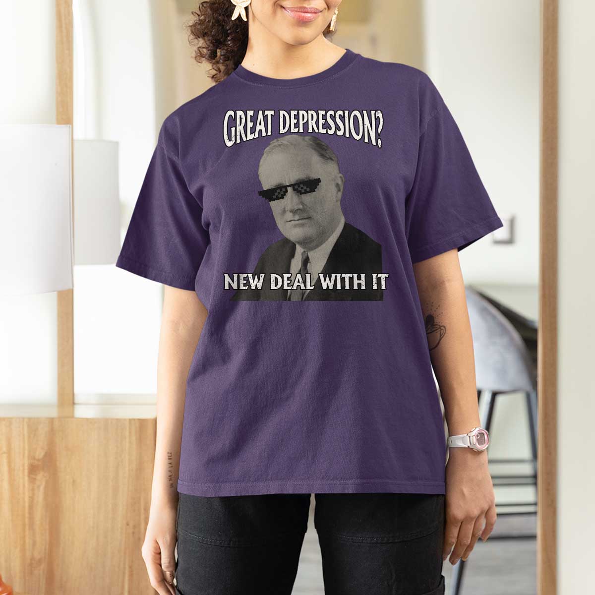 FDR Great Depression Deal With It T Shirt For Women Funny History Meme