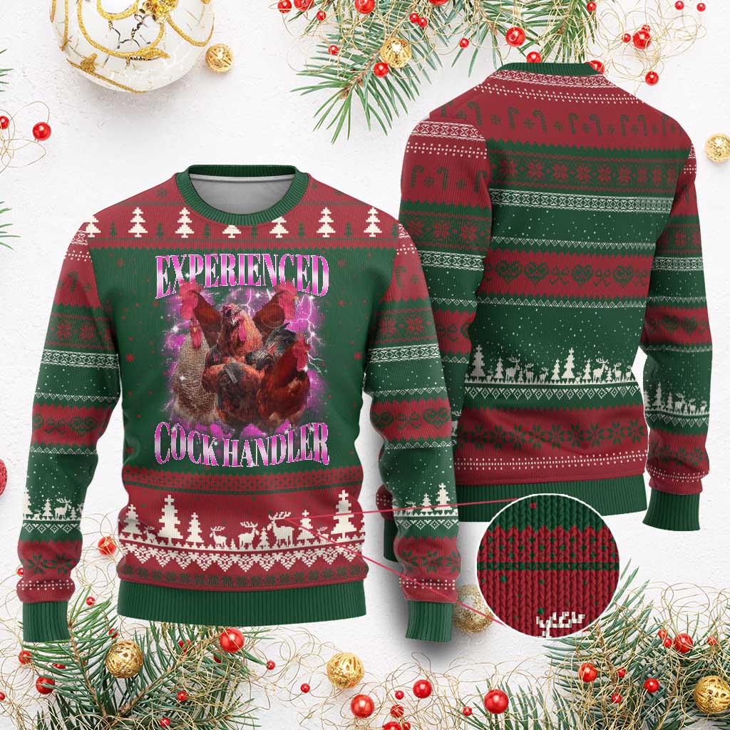 Embarrassing Adult Humor Experienced Cock Handler Inappropriate Ugly Christmas Sweater - Wonder Print Shop