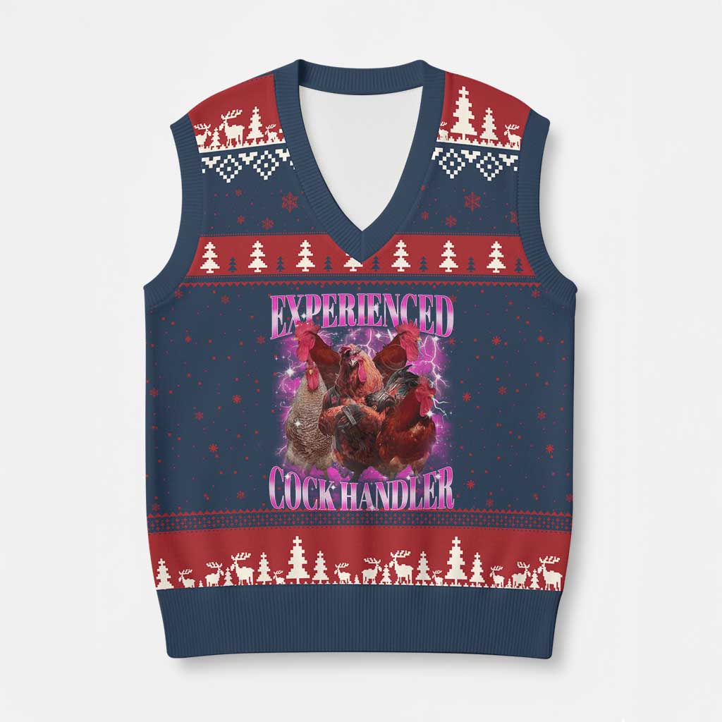 Embarrassing Adult Humor Experienced Cock Handler Inappropriate V-Neck Knit Sweater Vest - Wonder Print Shop