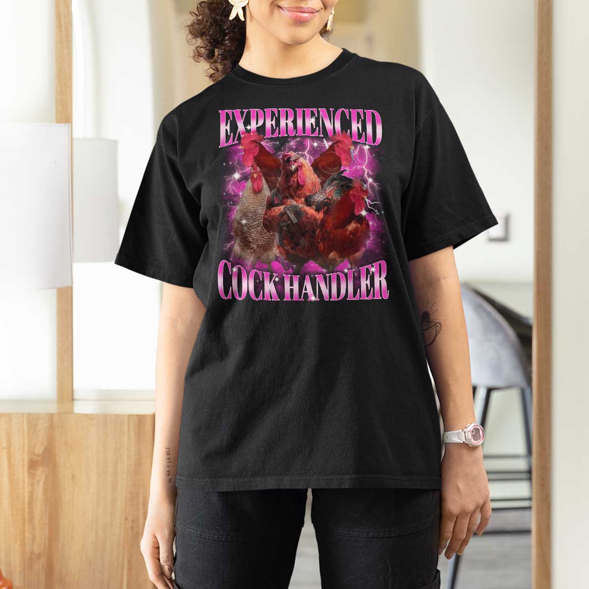 Embarrassing Adult Humor Experienced Cock Handler Inappropriate T Shirt For Women - Wonder Print Shop
