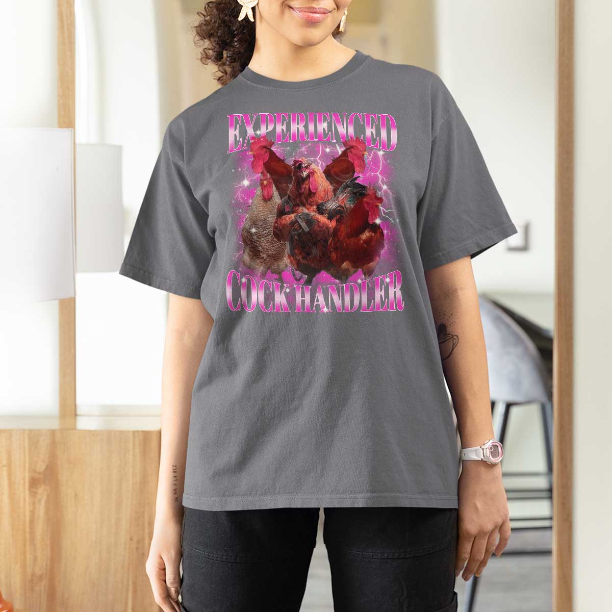 Embarrassing Adult Humor Experienced Cock Handler Inappropriate T Shirt For Women - Wonder Print Shop