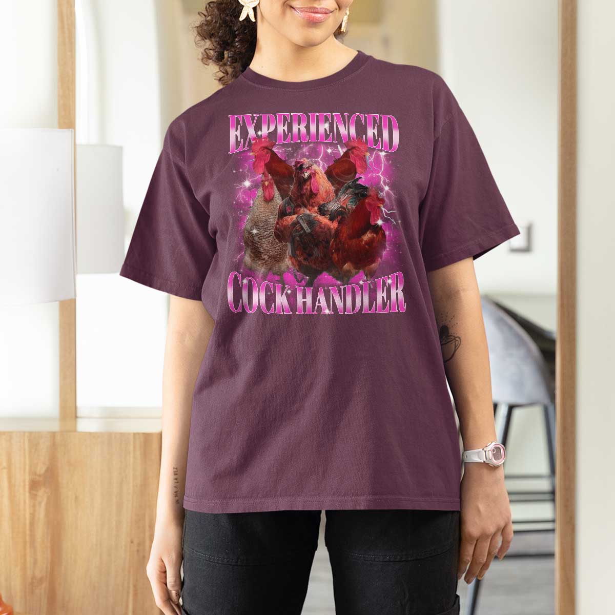Embarrassing Adult Humor Experienced Cock Handler Inappropriate T Shirt For Women - Wonder Print Shop