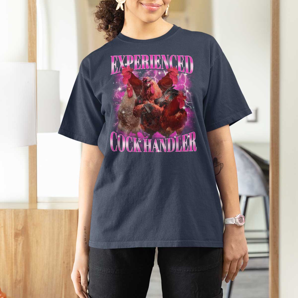 Embarrassing Adult Humor Experienced Cock Handler Inappropriate T Shirt For Women - Wonder Print Shop