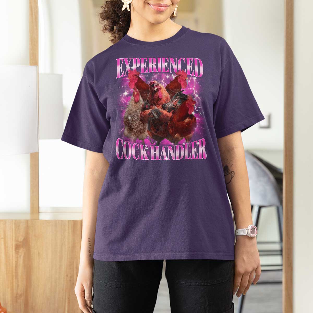 Embarrassing Adult Humor Experienced Cock Handler Inappropriate T Shirt For Women - Wonder Print Shop