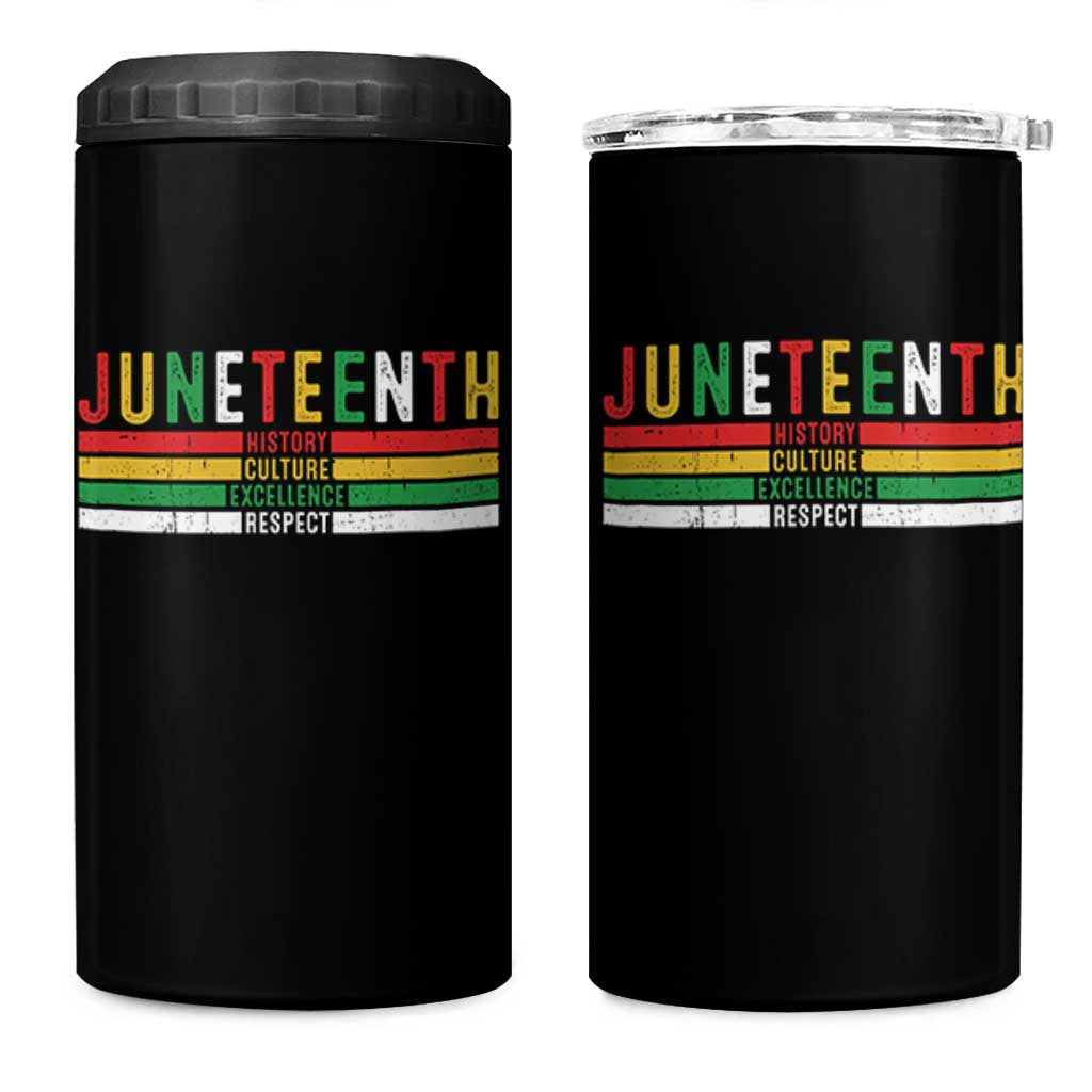 Juneteenth 4 in 1 Can Cooler Tumbler Black History Culture Excellence Respect Retro Vintage